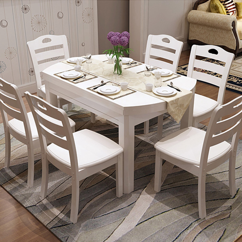 荟柚 餐桌 实木餐桌椅组合 现代简约小户型白色 可伸缩折叠中式圆形饭桌子 白色 单餐桌