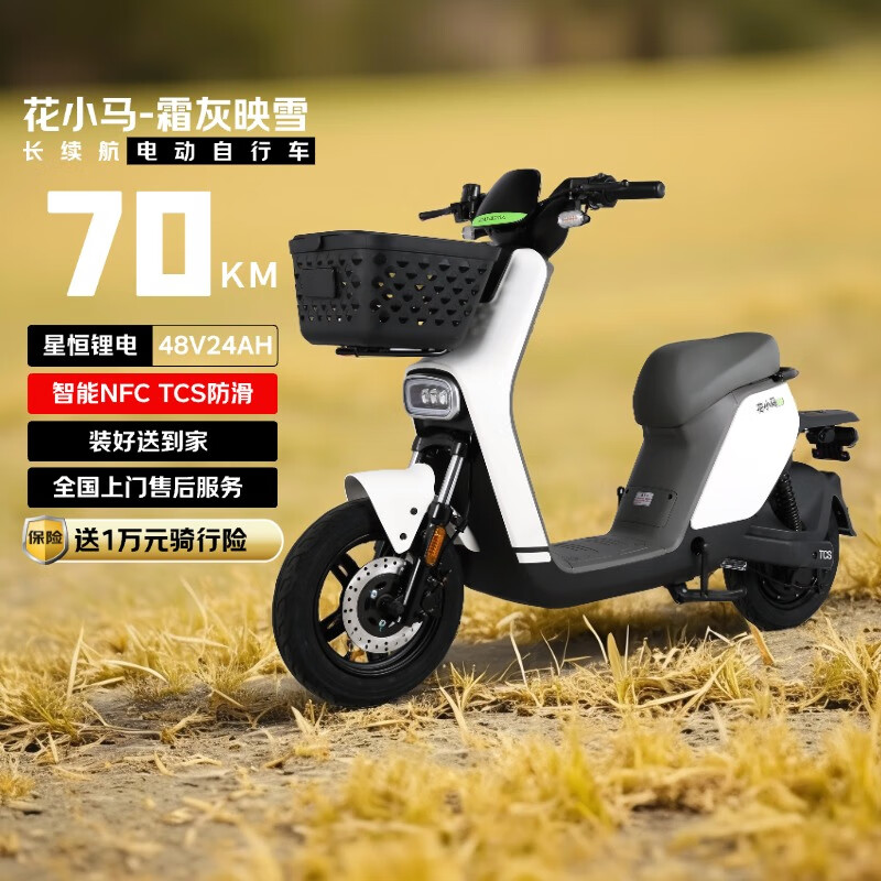 花小马电动自行车【国补换新】M11H48v24ah星恒锂电80KM长续航对置双缸前碟刹TCS防滑NFC 霜灰映雪