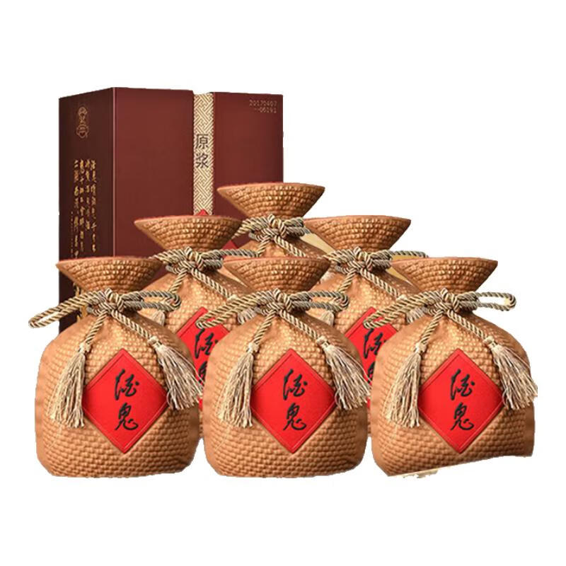 酒鬼馥郁天成 馥郁香型白酒 52度 1L 两斤 大容量 52度 500mL 6瓶 酒鬼原浆 整箱三个礼袋