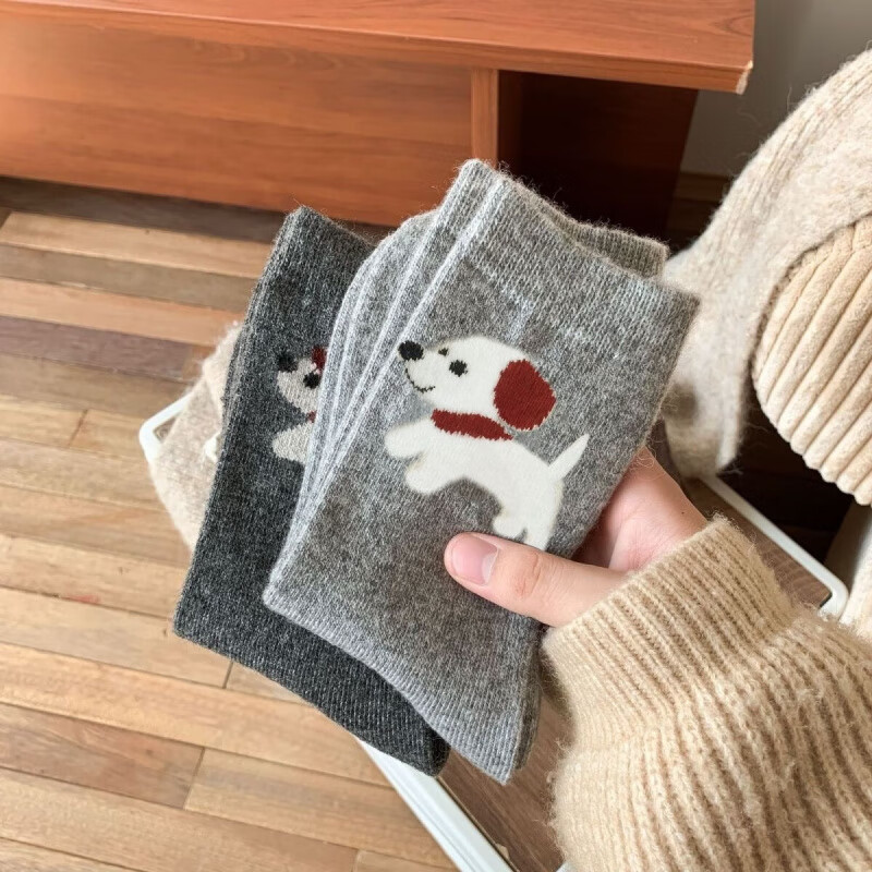 毛绒小狗袜中筒袜 五双装