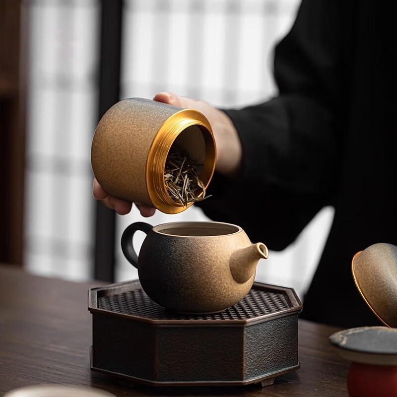 BOSSY 复古渐变茶壶套装功夫茶具粗陶茶杯整套家用泡茶具礼盒新年礼品 祥瑞渐变·手执壶茶具大套装