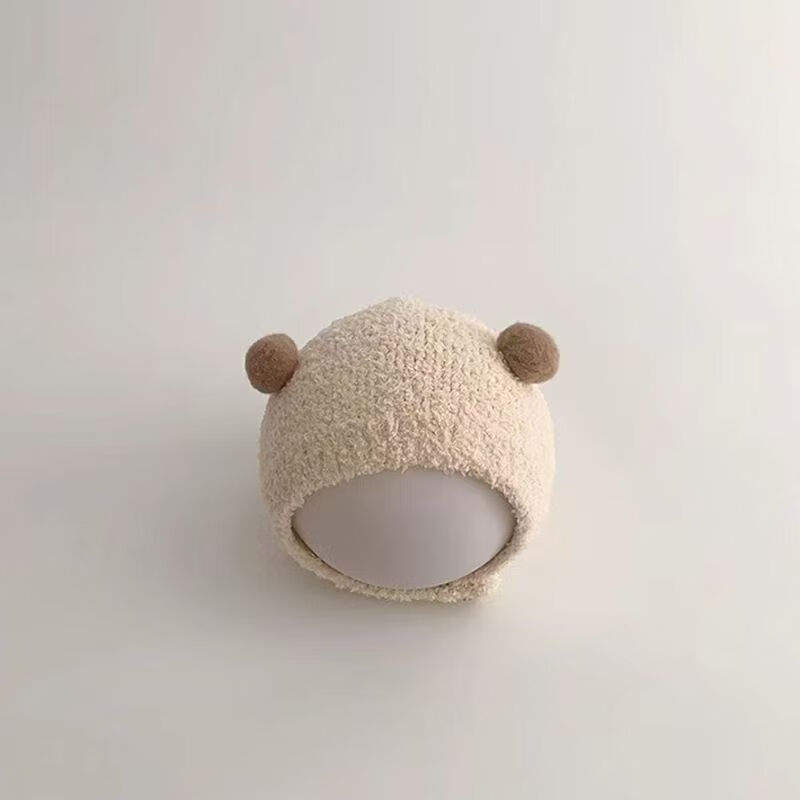 彩虹房子儿童新款秋冬季外出男女宝宝百搭保暖护加绒加厚耳帽合集 小奶球帽-米色参考3-18个月(40-47cm)
