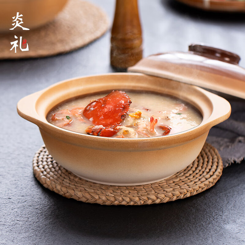 炎礼陶瓷老式砂锅煲家用汤锅煲仔饭燃气灶明火专用耐高温干烧不裂 30#复古平煲（有盖） 适用7-10人 4000ml