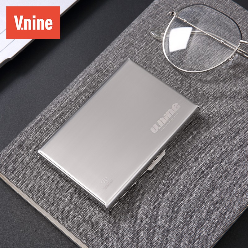 第九城（V.NINE） 卡包金属防盗刷NFC防消磁卡套大容量超薄银行卡防读取卡盒 银色