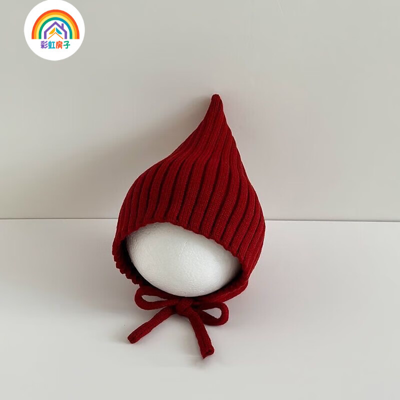 彩虹房子儿童新款秋冬季外出男女宝宝百搭保暖护加绒加厚耳帽合集 尖尖精灵帽【红色】参考5-24个月（43-48cm）