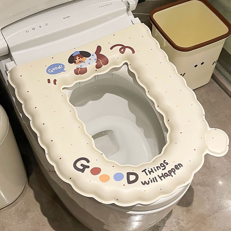 可爱卡通马桶垫春夏可擦洗马桶圈家用卫生间坐便器垫子四季马桶套 帽子狗波点