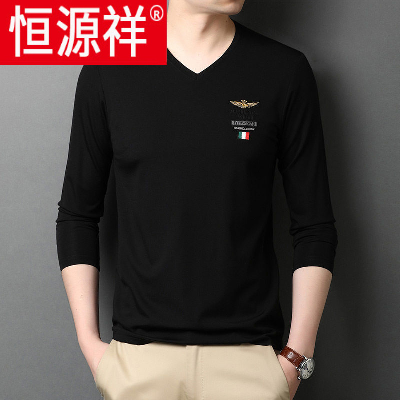 长袖t恤男士中青年时尚休闲鸡心领卫衣打底衫上衣 hpn-t701黑色 165/m