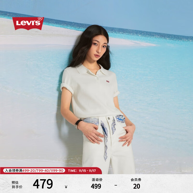 Levi's��ά˹25�¿�Ůʿ��ʽ���п��ɰ�ɫ����Բ�����Polo�� ��ɫ L