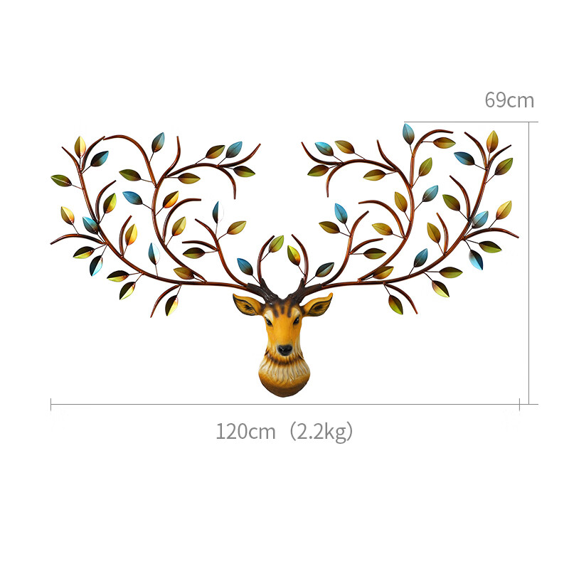 沙发背景墙面装饰壁挂饰创意铁艺鹿头壁饰定制 壁饰《七彩鹿》19390