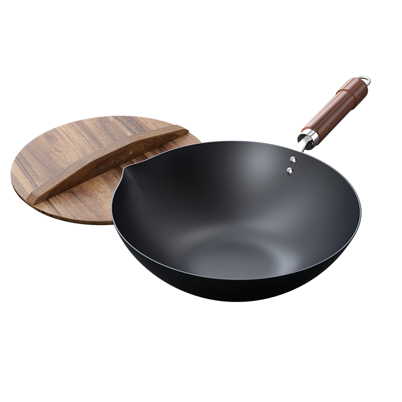 京东京造 鸿运当头有钛炒锅 铁锅炒菜燃气灶专用圆底【健康无涂层】32cm