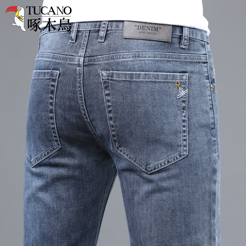 啄木鸟2025秋冬新款牛仔裤男士修身直筒潮牌弹力休闲百搭裤子男加绒加厚 9018#蓝色常规 32 【腰围2尺5 建议135~145斤穿】