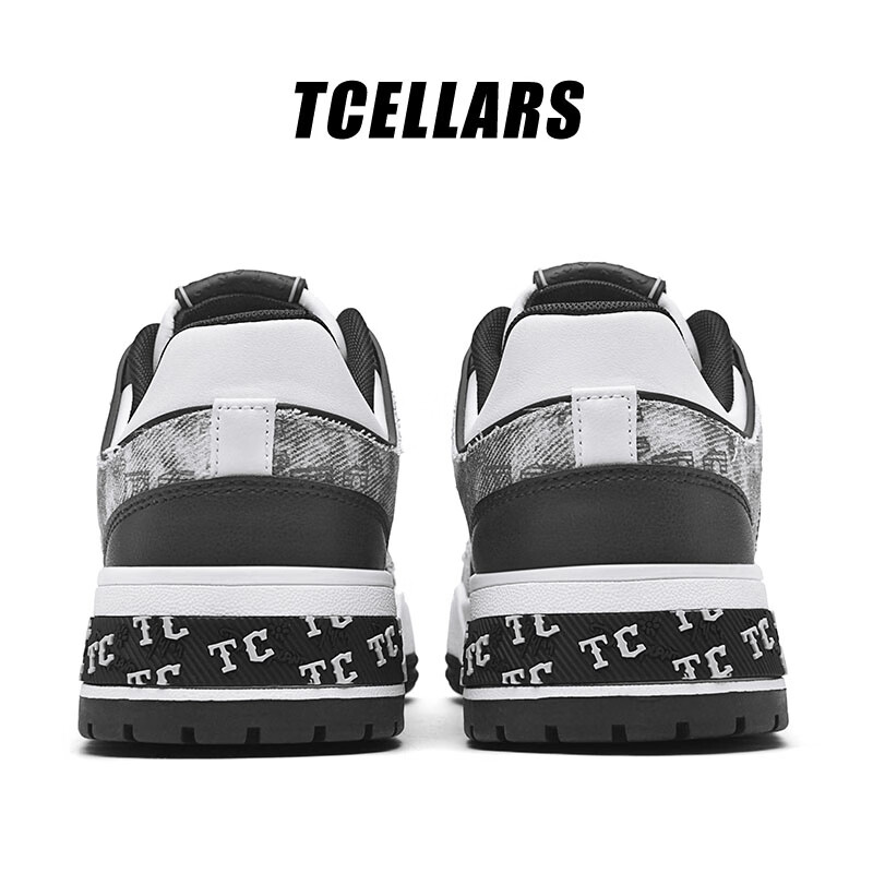 Tcellars板鞋男鞋2025冬季新款轻奢涂鸦潮鞋低帮厚底复古百搭休闲鞋子男款 熊猫黑（Tpai） 42