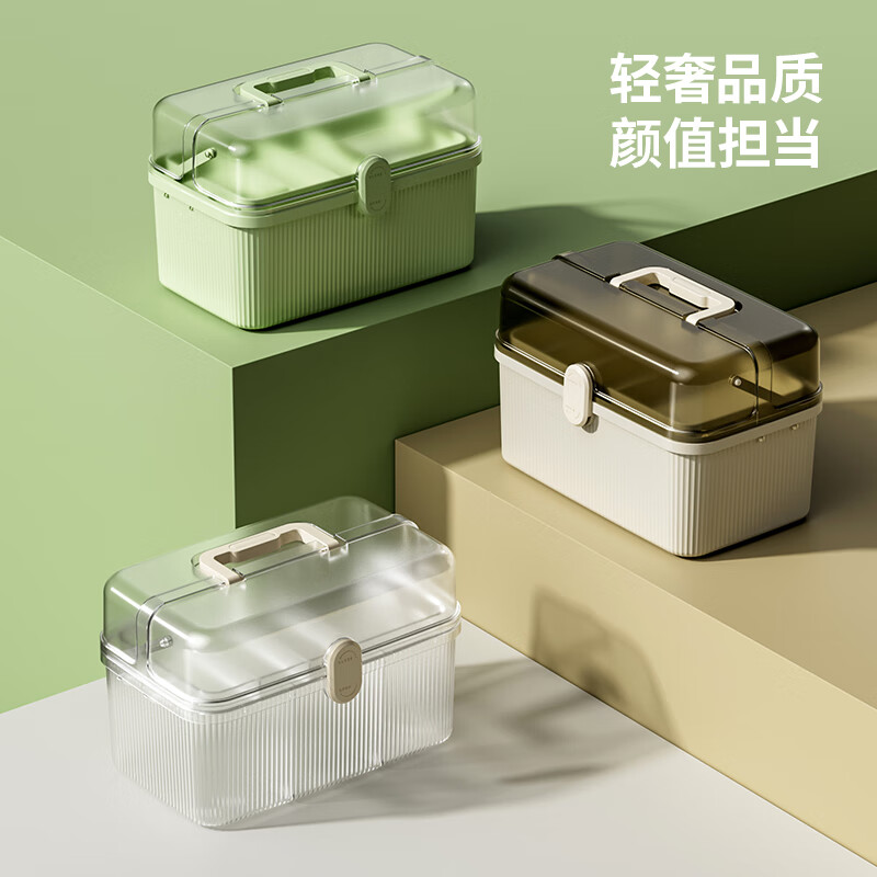 旻胜医药箱家庭装双层大容量药箱家用药品分类收纳盒子医用医疗急救箱 白色【双层大号】大容量