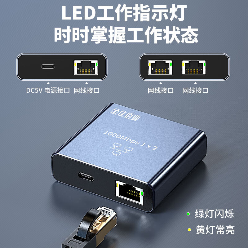 金佳佰业网线分线器 一分二同时上网连接器 网络直通转接头 RJ45双网口网线延长器分接器