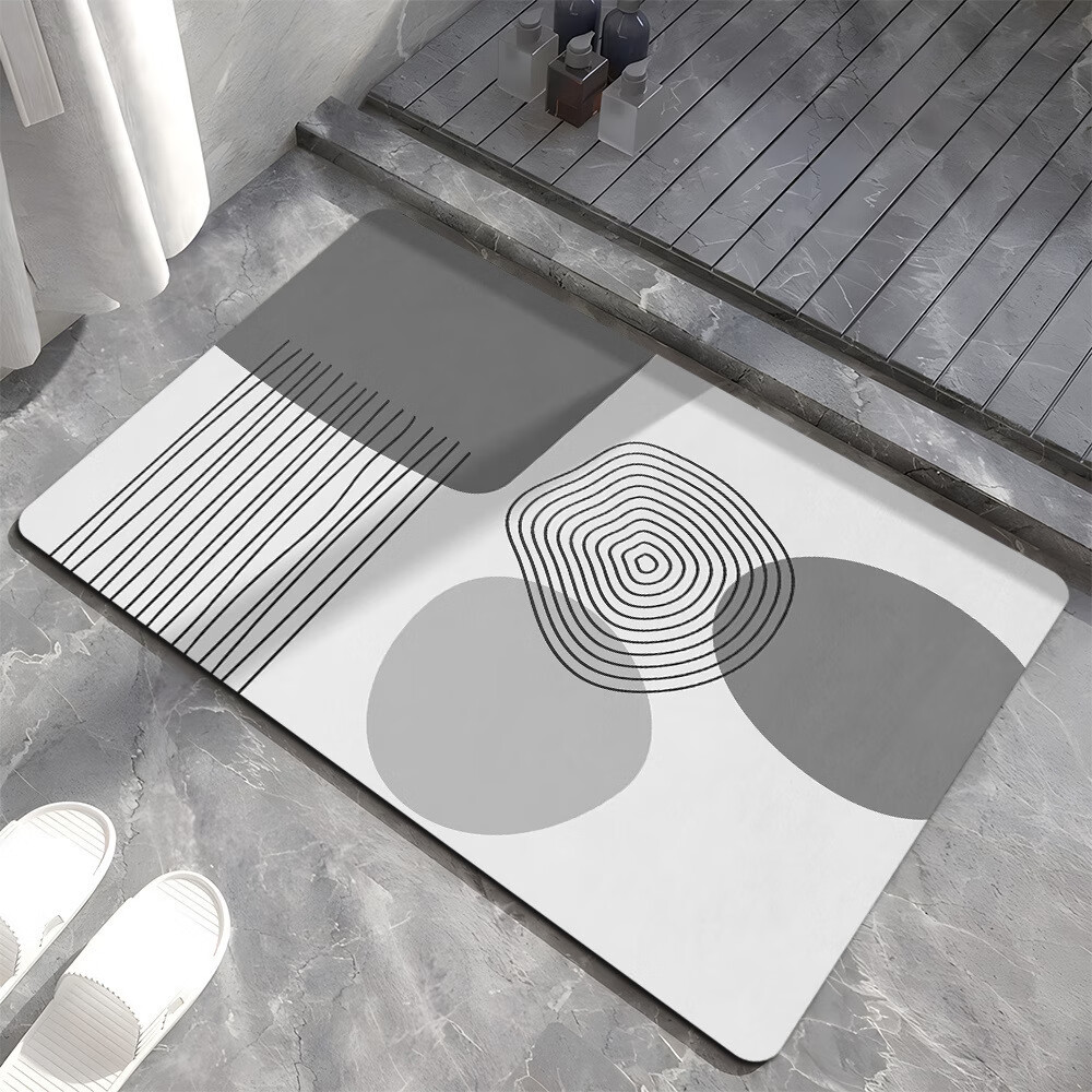 季象浴室地垫厕所洗漱台防滑垫加厚家用地毯吸水速干卫生间门口脚垫子 GZN-灰色几何-01 40x60cm