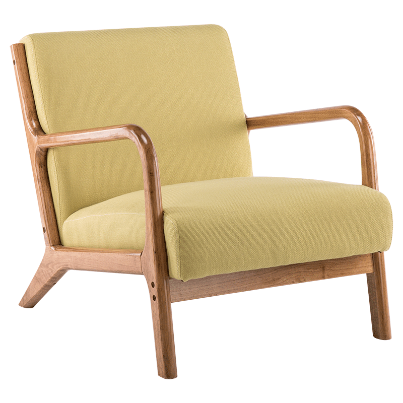 Lazy Diary北欧单人沙发椅简约休闲单人椅实木布艺沙发美式小户型沙发客厅阳台靠背休闲椅 咖啡色[实木框架+弹簧坐包]