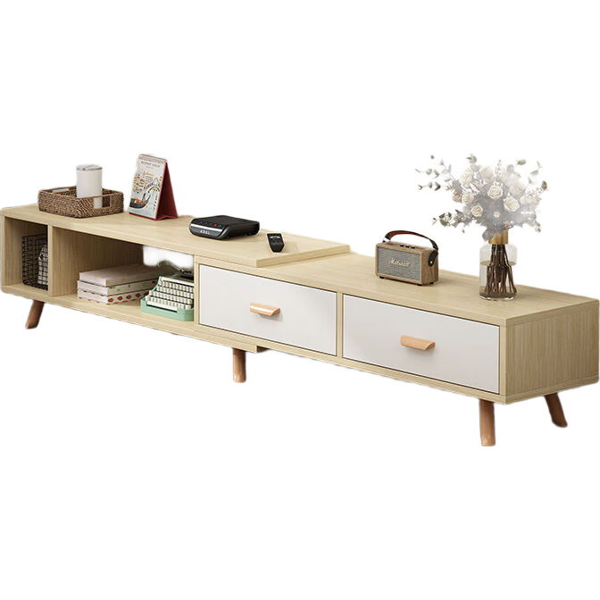 木匠印記客廳電視柜簡約現(xiàn)代地柜實(shí)木腿可伸縮電視柜茶幾組合電視機(jī)柜子 橡木色兩抽 120-180cm