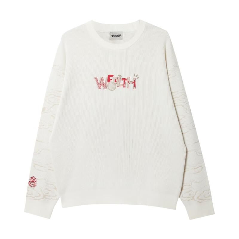 杰克·琼斯（JACK&JONES）【红运系列】骐骥红色毛衣男2026马年冬季新款宽松圆领长袖针织衫 A42奶白 常规 M （175）