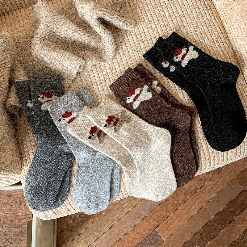 毛绒小狗袜中筒袜 五双装