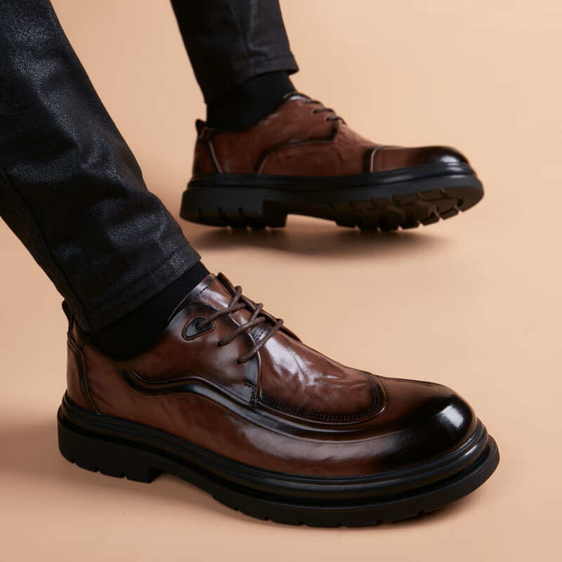 Walker Shop皮鞋男高端商务正装男士皮鞋2026新款休闲真皮透气软底内增高男鞋 黑色 42