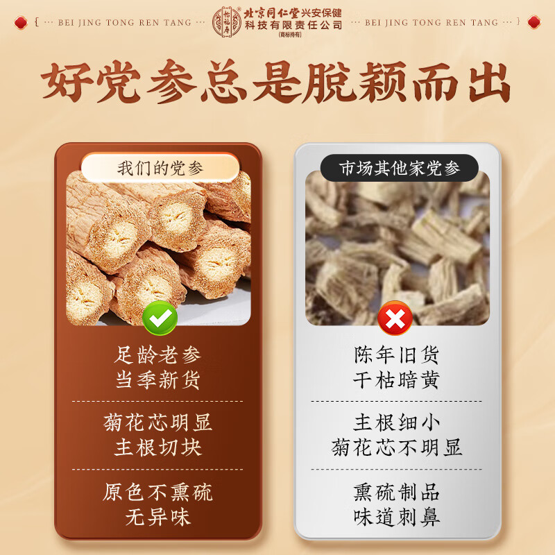 内廷上用北京同仁堂党参可搭特级中药材泡水喝甘肃党参干货无硫正宗党参 【北京同仁堂-官方正品】吃的放心 120g*1瓶 精选主根无硫党参【2瓶/240g】日常泡水适用