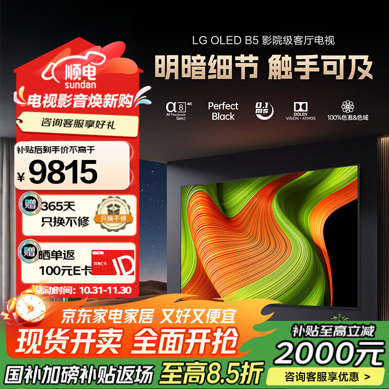 LG65英寸电视新款B5系列 OLED AI 音画芯片 4K电视OLED65B5PCA 65英寸