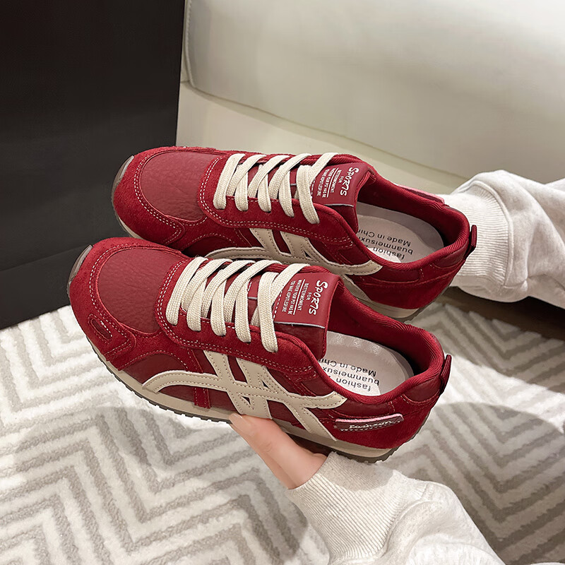 云醍桃语断码复古老爹鞋女新款厚底休闲运动鞋增高鞋板鞋小白鞋德训鞋 红色 38