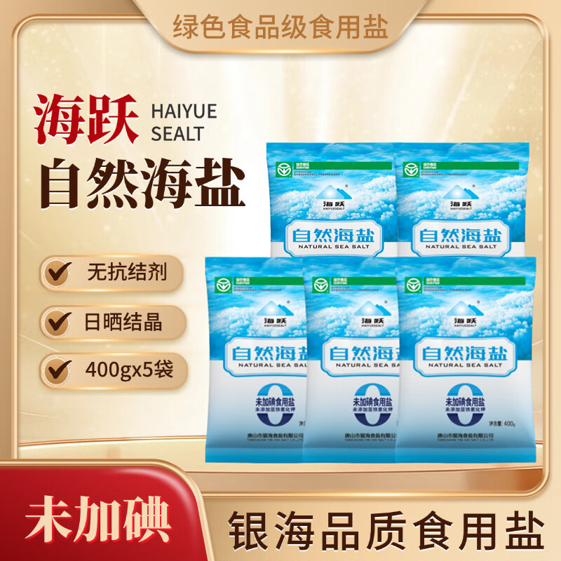 海跃绿色食品级自然海盐400g【未加碘】日晒海盐无抗结剂食用盐 绿色食品级自然海盐400gX5袋