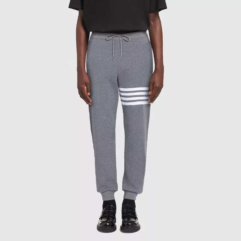 tb卫裤华夫格男女同款情侣束脚裤美式休闲宽松运动裤灰色四条杠tb裤