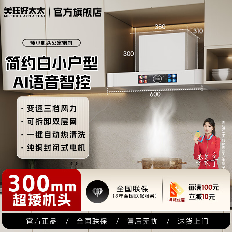 美珏好太太【国家补贴15%】公寓500mm油烟机小尺寸600mm油烟机700mm小尺寸油烟机白色油烟机小型家用厨房 【雾凇白600宽】短脖机头-AI语音智控热清洗 上门安装