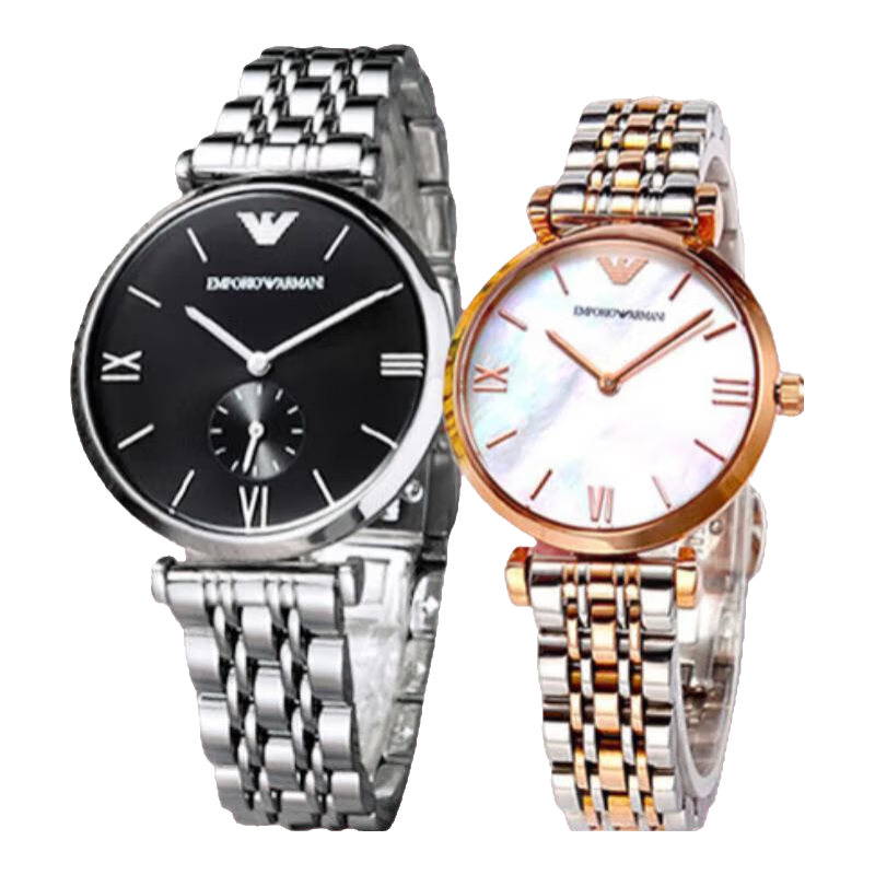 EMPORIO ARMANI阿瑪尼手表 時(shí)尚石英男女對(duì)表套組送禮推薦 AR1683+AR1676