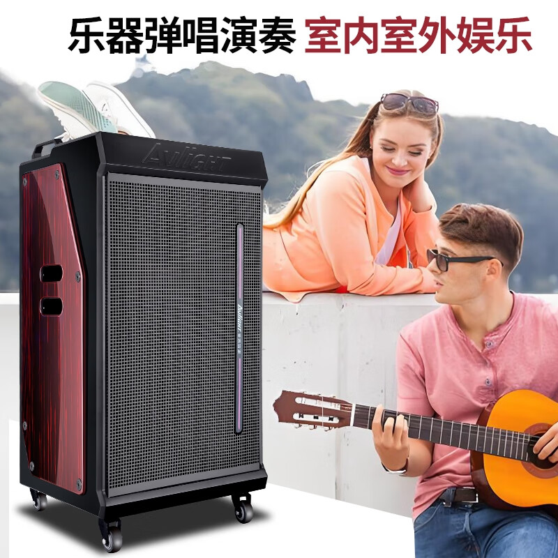 爱浪(Avlight)T615户外广场舞音响大功率重低音直播唱k歌演出带蓝牙声卡无线话筒便携拉杆音箱 T615【15寸低音】2200W+45安电池