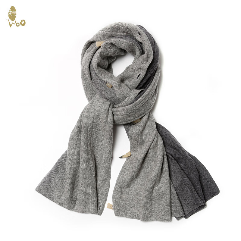 WOO經(jīng)典小電纜圍巾披肩梯度冬季兩用圍巾圍巾女士長(cháng)款圍巾 灰色漸變
