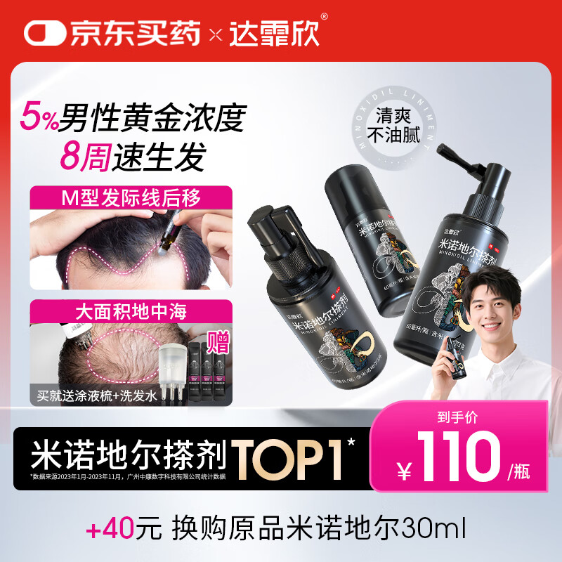 达霏欣 米诺地尔酊搽剂5%浓度60ml*3瓶【男士脱发严重疗程装】男专用防脱生发育发发际线增长液洗发水脱发斑秃泡沫凝胶京东自营