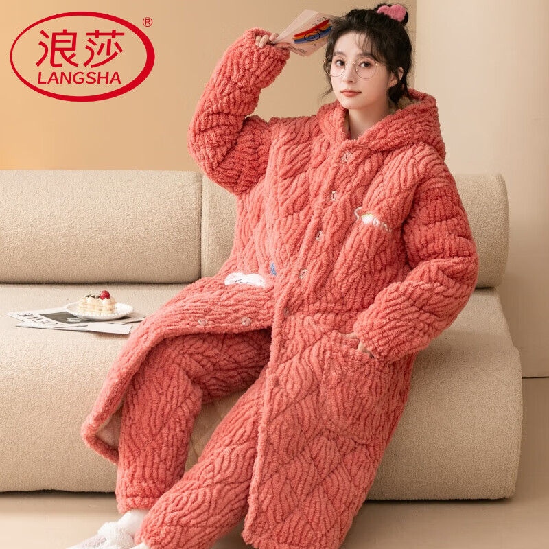 ��ɯ Ů�����������ɺ���޳���˯�� ��ñ��ů�����޼Ҿӷ���װ ��ݮ���� M 150-158cm 80-98�� 134Ԫ(����ȯ)