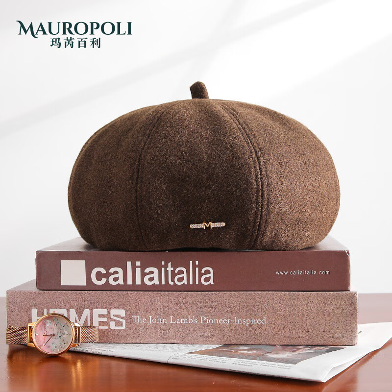 瑪芮百利（Mauro Poli）法式覆古貝雷帽女秋冬2025新款帽子小頭圍保暖蓓蕾帽英倫風畫家帽 咖色 可調(diào)節(jié)M(55-58cm)