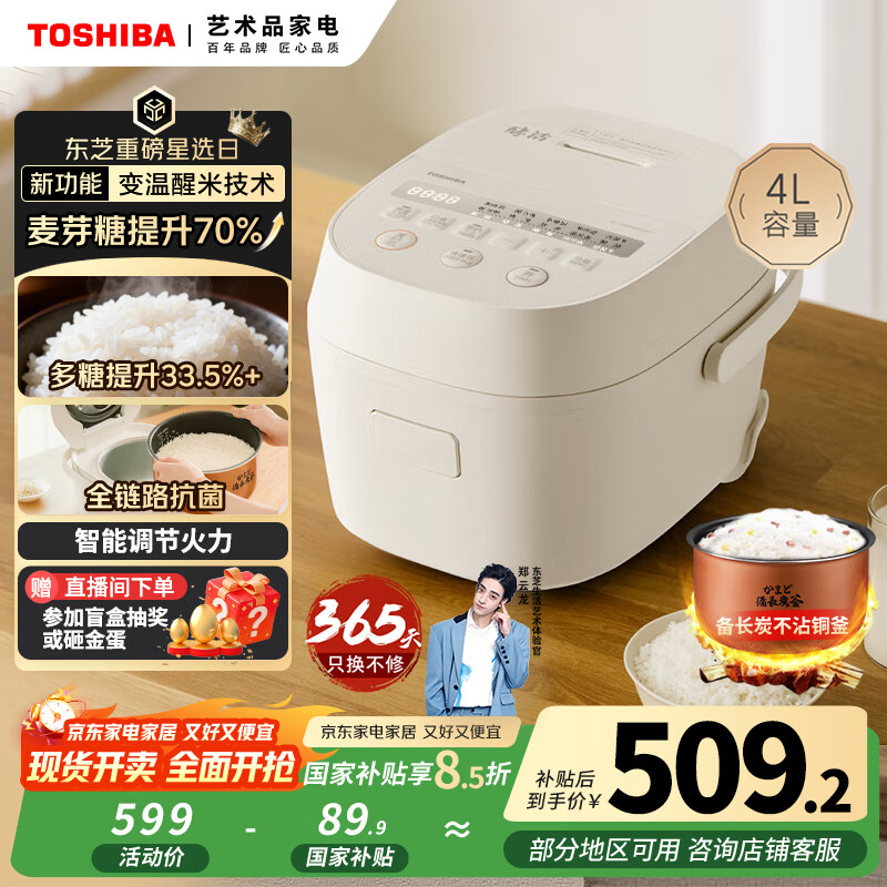 东芝（TOSHIBA）鲜米电饭煲4-5人 变温醒米技术家用不粘智能预约4升备长炭电饭锅三维立体加热 RC-15DHUC(WY)