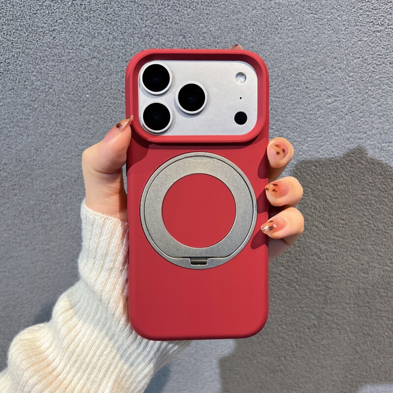 麦焕【磁吸支架】适用苹果17pro手机壳iPhone17promax液态硅胶保护套17纯色轻薄全包防摔软壳 【大红色】液态硅胶 苹果17pro