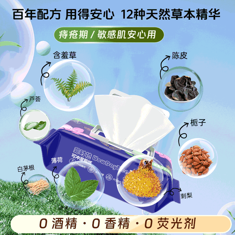 菀时桢可冲湿厕纸 私处护理专用 清凉缓痛便携装 【店长推荐】 48片*2包