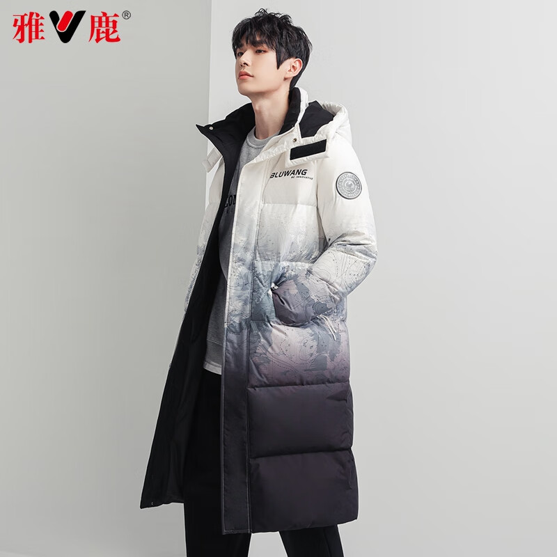雅鹿羽绒服男女2025冬季新款迷彩加厚连帽保暖鸭绒长款时尚外套潮Q 渐变花色男款 M 170 推荐125-145斤