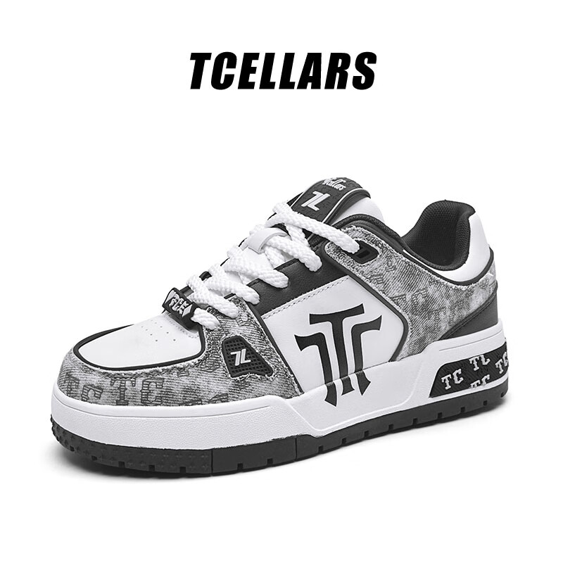 Tcellars板鞋男鞋2025冬季新款轻奢涂鸦潮鞋低帮厚底复古百搭休闲鞋子男款 熊猫黑（Tpai） 42