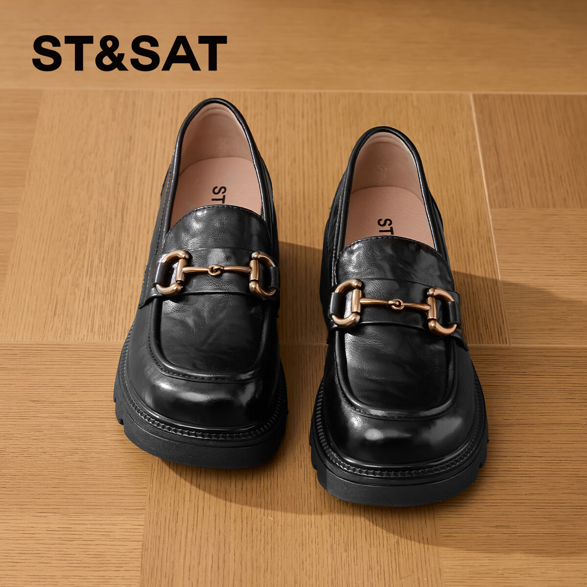 星期六厚底乐福鞋女2025新款秋季女鞋软底不累脚一脚蹬黑色小皮鞋 黑色 36