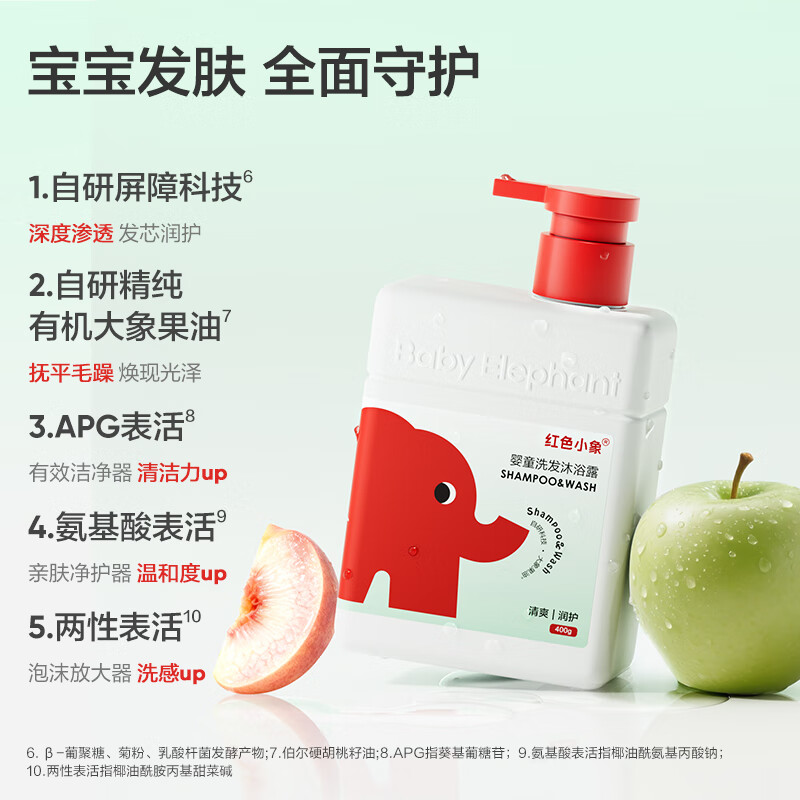 红色小象婴童洗发沐浴露宝宝婴幼儿儿童洗发水沐浴露液宝宝洗护无泪保湿 【婴童洗发沐浴露400g*2】
