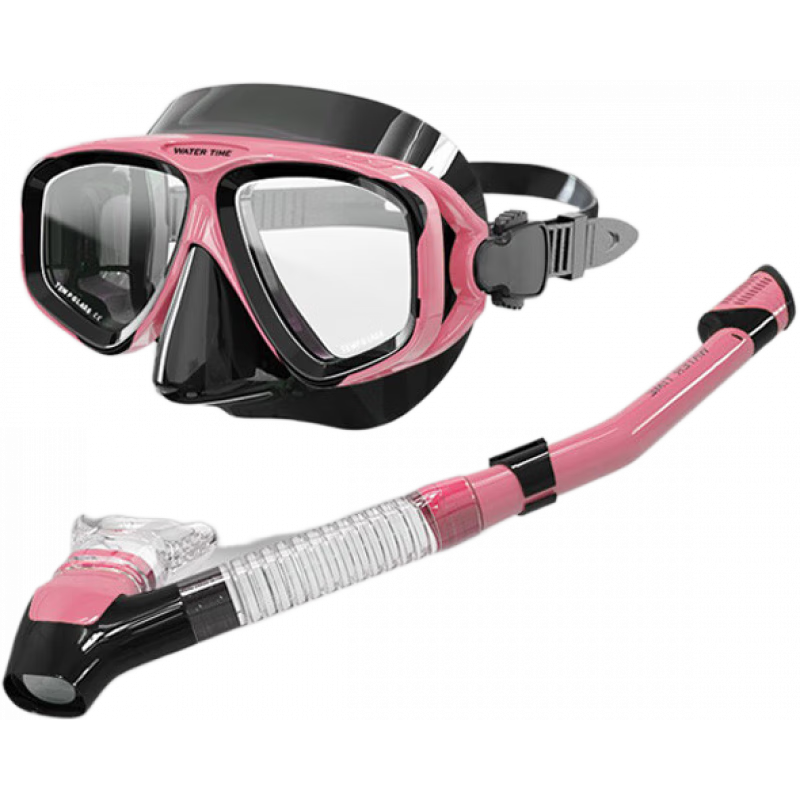 WATERTIME浮潜三宝潜水面罩护鼻潜水面镜自由潜水装备套装 粉黑色