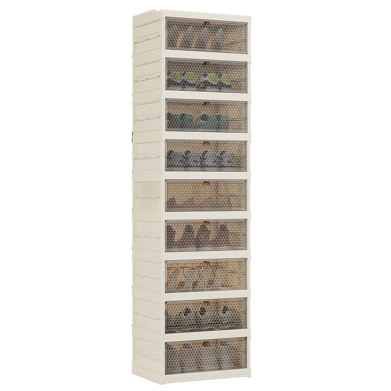 纳份爱鞋柜免安装一体式靠墙防尘鞋架子入户门口多层透明鞋盒收纳置物柜 钻纹白-6层【可放12双鞋】 磁吸开盖/可放48码AJ鞋.