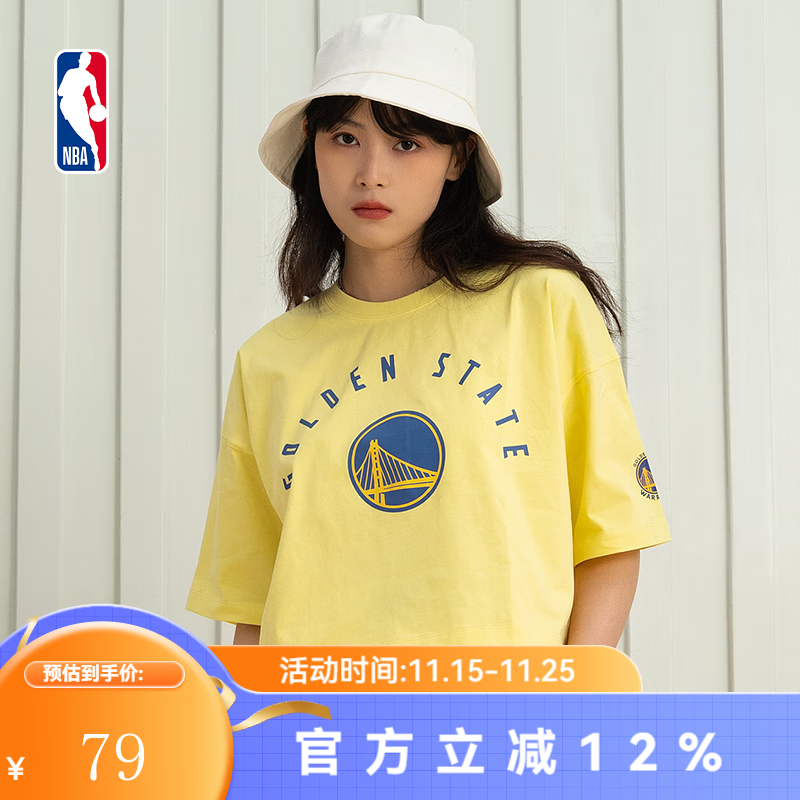 NBA湖人勇士队篮网夏季纯棉宽松T恤女运动夏季时尚舒适圆领短袖上衣 勇士队 L