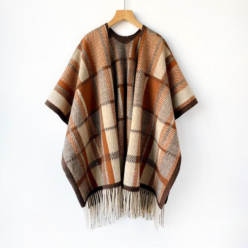 自相遇女生元旦礼物围巾2025新款复古女高级感披肩新款外搭加厚斗篷围巾 枫叶黄