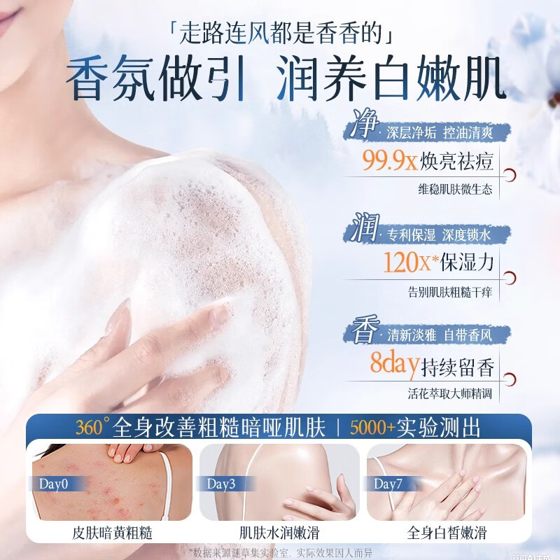 谜草集植萃氨基酸沐浴露海盐白茶香氛温和清洁大容量沐浴液男女学生装 植萃氨基酸沐浴露800ML*1瓶