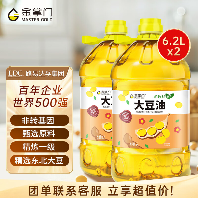 金掌门食用油 非转基因 大豆油6.2L*2桶 精炼一级
