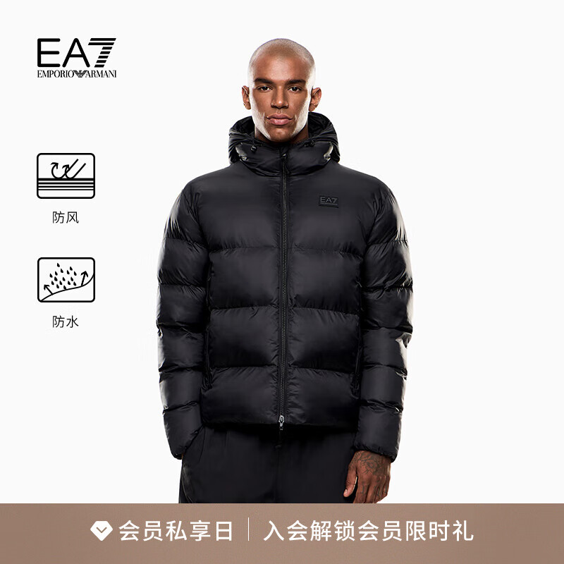 EMPORIO ARMANI/阿玛尼官方旗舰EA7/新款男短款加厚防风防水棉服外套秋冬 UC001-黑色 L  (推荐：150-170斤)